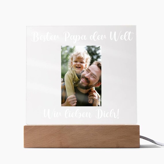 Personalisiertes 3D-Fotogeschenk Für Papa – Individuelles Bild Mit Holzsockel, Perfekt Zum Vatertag, Geburtstag Oder Als Tischdekoration