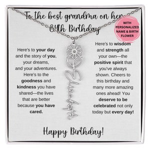 84th Birthday Gift For Women, 84th Birthday Gift For Grandma, Nana, 84 Bday Gift Grandmother, Personalized 84th Birth Flower Name Necklace