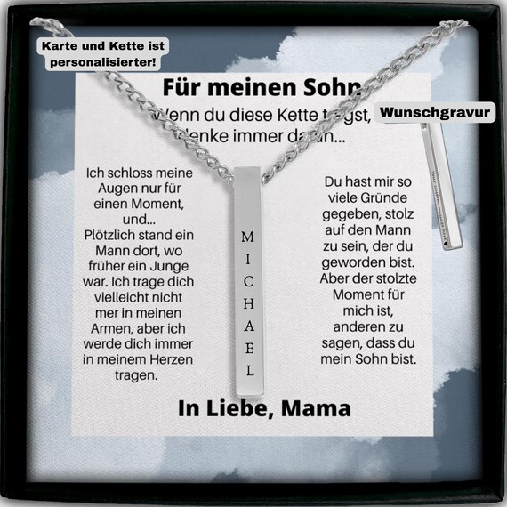 Sohn Personalisiertes Geschenk, Sohn Abitur Geschenk, Sohn Geschenk Jugendweihe, Junge Halskette, Sohn Geschenk Idee, Mutter Sohn Kette