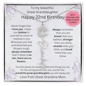 22. Geburtstag Urenkelin Geburtstagskarte mit Geburtsmonat Blumenhalskette, Urenkelin 22. Geburtstagsgeschenk von Uroma