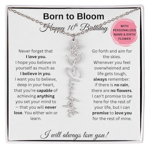 Happy 10th Birthday Geschenk Geburtsblume Namenskette für Tochter Nichte Enkelin Patentochter 10.Geburtstagskarte