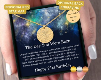 21st Birthday Gift With Custom Star Map And Date, Night You Were Born, 21st Birthday, 21st Birthday Necklace For Her, Daughter Bday 21