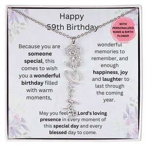 59th Birthday Silver Birthmonth Flower Necklace With Name, 59th Birthday Jewelry Gift, Personalized 59th, 59th Gift For Her, 59th For Friend