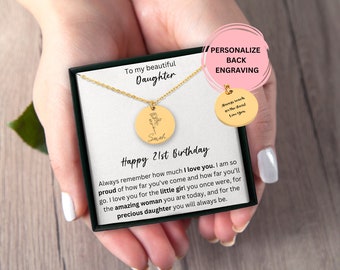 Personalized 21st Birthday Name Necklace With Birth Flower, Birth Month One Of A Kind Jewelry Minimalist Handmade Gift, TwentyFirst Birthday