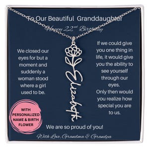 22nd Birthday Gift for Granddaughter, Birth Flower Necklace with Name, Personalized Jewelry, Meaningful Gift from Grandma or Grandpa