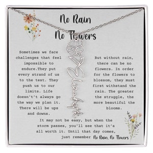 No Rain No Flowers Necklace, Birth Flower Name Necklace, Inspirational Gifts For Cancer Patients, Strength Jewelry, Gift For Encouragement
