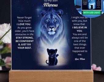 Para meu filho, placa de leão personalizada, presente de Natal para filho, mãe para filho, presentes de mãe para filho, presentes sentimentais para filho, presentes de formatura para filho