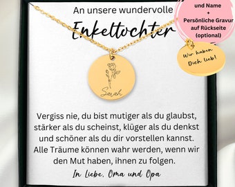 Enkeltochter Kette Von Oma Und Opa, Enkeltochter Zum Geburtstag, Geschenk Für Enkeltochter Von Oma Und Opa, Halskette An Enkelin