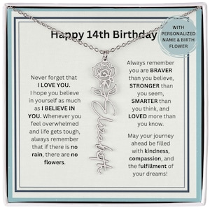 14th Birthday Gift For Her, Birth Flower Necklace Personalized Birthday Gift For Niece, Daughter, Granddaughter, Goddaughter