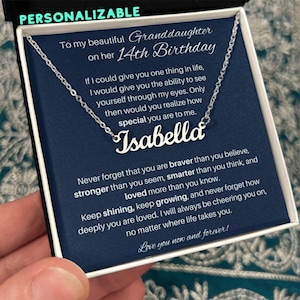 Collana con nome personalizzato per nipote per il 14° compleanno, con biglietto, gioiello per ragazze adolescenti da nonna o nonno