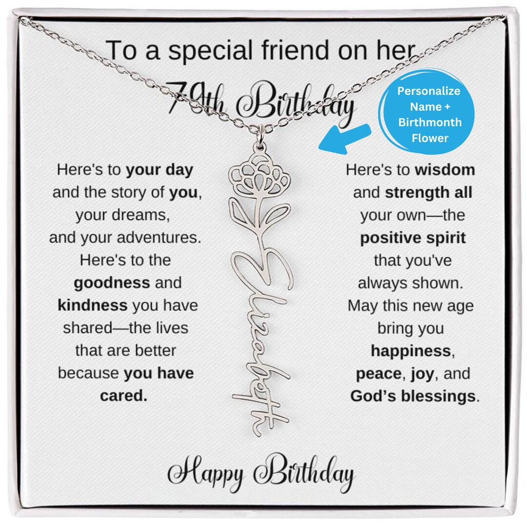 79th Birthday Gift Birthflower Necklace, Personalized 79th Birthmonth