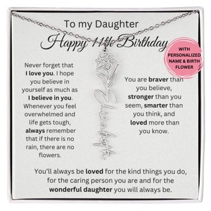 11th Birthday Gift Daughter,  11th Birthday Gift For Daughter From Mom Birth Flower Name Necklace, Personalized 11th Gift For Daughter