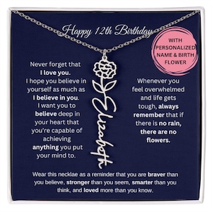 12th Birthday Gift Birth Month Flower Necklace, 12th Birthday Girl, 12 Year Old, 12 Year Old Girl Gift, 12th Birthday,Daughter Birthday Gift