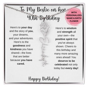 40th Birthday Personalized Gift For Bestie, 40th Birth Flower Name Necklace For Her, Best Friend Turning 40, Birthday Gift  For Friend 40