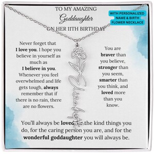 Goddaughter Gifts For 11th Birthday, Birthmonth Flower Name Necklace 11th Birthday Pendant, Jewelry Gift For Turning 11, Goddaughter 11
