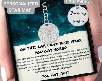 Custom Sobriety Gift, Sobriety Date Keychain Star Map, Sobriety Gift For Men, Recovery Anniversary Gift, Sober Gift For Him, 1 Year Sober