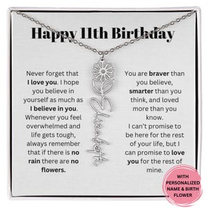 11th Birthday Gift for Her Custom Birthmonth Flower Name Necklace, 11th Birthday  Gift For Girl Niece Gift From Auntie, Gift for Daughter