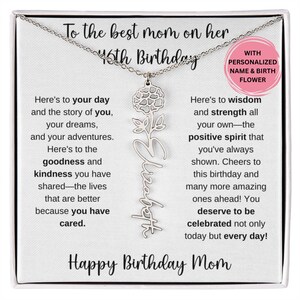 46th Birthday Personalized Gift For Mom, 46th Birth Flower Name Necklace For Her, Mom Birthday Gift Fourtiest Birthday, Mom 46th Gift