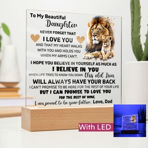 To My Daughter &quot;Lion&quot; Love Mom Acrylic Plaque, Presents for Daughters, Daughter Gift from Mom, Unique Gifts for Daughter from Mom, From Dad