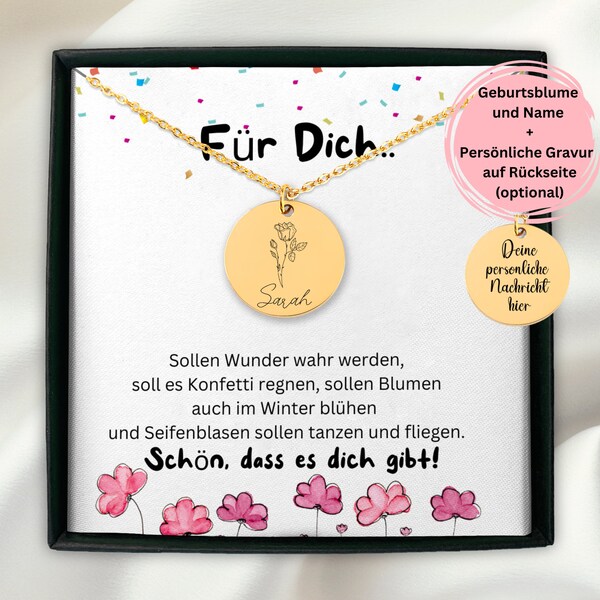 Personalisiertes Geschenk Halskette Für Frauen, Geburtsblume Mit Gravur, Schwester Überraschung, Arbeitskollegin,Für Dich Geschenk Mit Karte