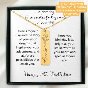 Personalized 14th Daughter Birthday, Special 14th Birthday Birth Month Flower Necklace, 14th Birthday Gift, Teenage Grown Up Daughter 14th