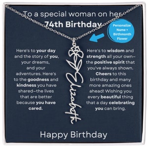 74th Birthday Gift Birthflower Necklace, Personalized 74th Birthmonth Flower, 74th Birhday Gift For Woman, 74th Birthday Jewelry For Her