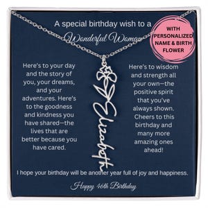 46th Birthday Birth Flower Necklace, 46th Birthday Card Name Necklace Set For Her Personalized 46th Birthday Gift Idea Sister Best Friend