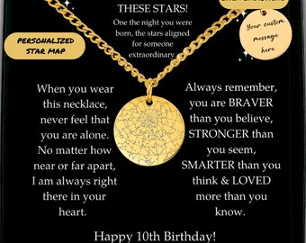 10th Birthday Gift For Son Custom Star Map By Date Coin Necklace With Engraving, Gift Mom To Son For 10th Birthday, Son Meaningful 10th Gift