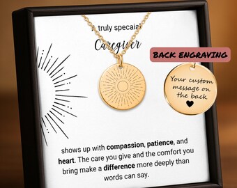 Difference Maker Necklace for Caregiver Sunray Coin Necklace with Back Engraving Caregiver Appreciation Thank You Gift