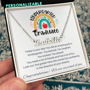 Kindergarten Graduation Gift, Graduation Gift for Girl, Grade Gift Kindergarten Graduation Card, Graduation Name Necklace Girl