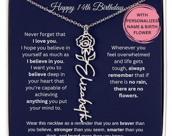 14th Birthday Gift Birth Month Flower Necklace, 14th Birthday Girl, 14 Year Old, 14 Year Old Girl Gift, 14th Birthday,Daughter Birthday Gift