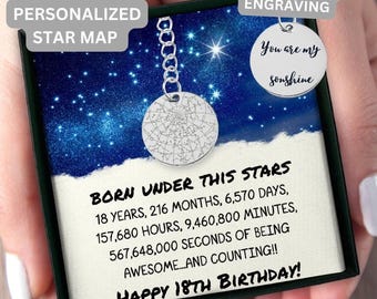 18th Birthday Gift Custom Star Map By Date Keychain, 18th Birthday Gift For Her, Meaningful Gift for 18th Birthday, 18th Birthday Custom