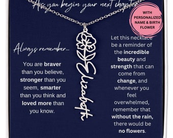 Next Chapter Good Luck Birth Flower Name Necklace, Custom Next Chapter Card And Necklace, New Beginnings Gift, New Job, New Phase In Life