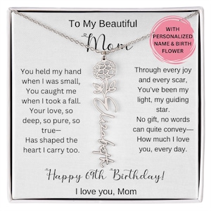 69. Geburtstagsgeschenk für Mutter Geburtsblumen-Halskette mit Karte, personalisiertes 69.Geburtstagsgeschenk für Mutter, Sentimentaler Schmuck für Sie