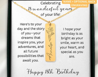 Personalized 18th Daughter Birthday, Special 18th Birthday Birth Month Flower Necklace, 18th Birthday Gift, Teenage Grown Up Daughter 18th