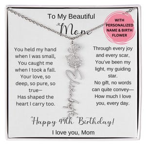 49. Geburtstagsgeschenk für Mutter Geburtsblumen-Halskette mit Karte, personalisiertes 49.Geburtstagsgeschenk für Mutter, Sentimentaler Schmuck für Sie