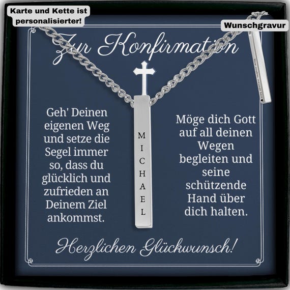 Konfirmationsgeschenk Junge personalisierte Kette Gravur Name Sohn Enkel Neffe christliche Geschenkidee
