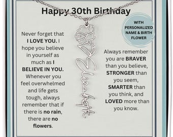 Gift For 30 Year Old Birth Flower Name Necklace, Personalized 30th Birthday Gift, Custom 30th Birthday Gift Daughter Niece Granddaughter