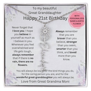 21. Geburtstag Urenkelin Geburtstagskarte mit Geburtsmonat Blumenhalskette, Urenkelin 21. Geburtstagsgeschenk von Uroma