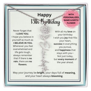 Cadeau personnalisé de 13e anniversaire pour elle - Collier de fleurs de naissance avec carte - Bijoux personnalisés pour adolescente - Cadeau pour fille nièce