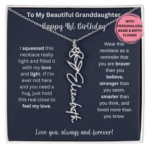 41st Birthday Gift For Granddaughter, Custom Birthmonth Flower Name Necklace 41st Birthday Necklace Gift To My  Granddaughter From Nana