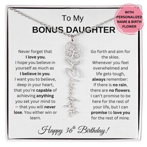 Presente de aniversário de 36 anos para filha, colar de flores para enteada, joias com nome personalizado e cartão, pingente floral personalizado para ela