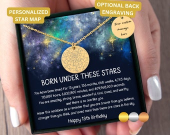 13th Birthday Gift For Her, 13th Birthday Gift Box With Message, Custom Star Map By Date Necklace, 13th Birthday Jewelry,Thirteenth Birthday
