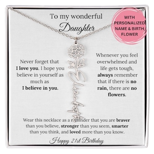 Daughter Birthday Necklace For 21st Birthday, Daughter Birthmonth Flower Necklace Gift From Mom Dad, Daughter Jewelry 21st Birthday Gift