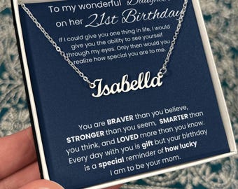 Collar con nombre personalizado para su cumpleaños número 21, regalo de collar para su cumpleaños número 21 de tía o abuela, regalo personalizado para su hija para su cumpleaños número 21