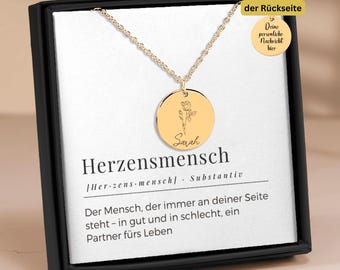 Geburtsblume Herzensmensch Kette personalisiert Name Gravur Geschenk Partner Freundin Mama