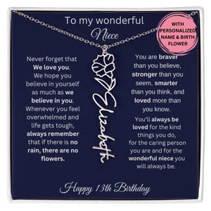 Regalo de cumpleaños número 13 para ella, collar con nombre de flor del mes de nacimiento personalizado, collar de cumpleaños número 13, regalo para sobrina, tía, sobrina, regalos de cumpleaños número 13