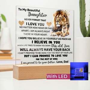 To My Daughter &quot;Lion&quot; Love Mom Acrylic Plaque, Presents for Daughters, Daughter Gift from Mom, Unique Gifts for Daughter from Mom, From Dad