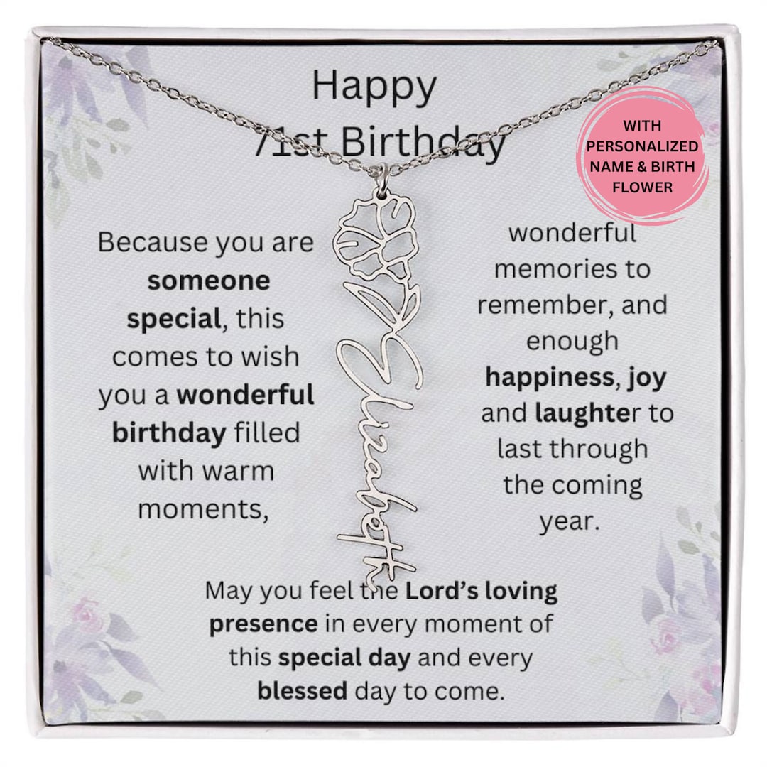 71st Birthday Silver Birthmonth Flower Necklace With Name, 71st ...