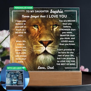 To My Daughter Quote Acrylic Plaque, Daughter Gifts From Dad, Never Forget That I Love You Acrylic Lion Plaque, Sentimental Gift